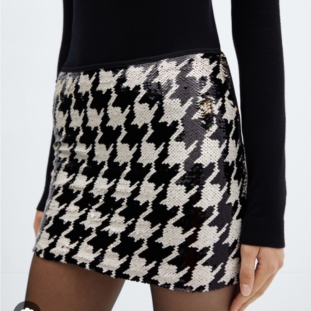 Zara Houndstooth Sequin Mini Skirt